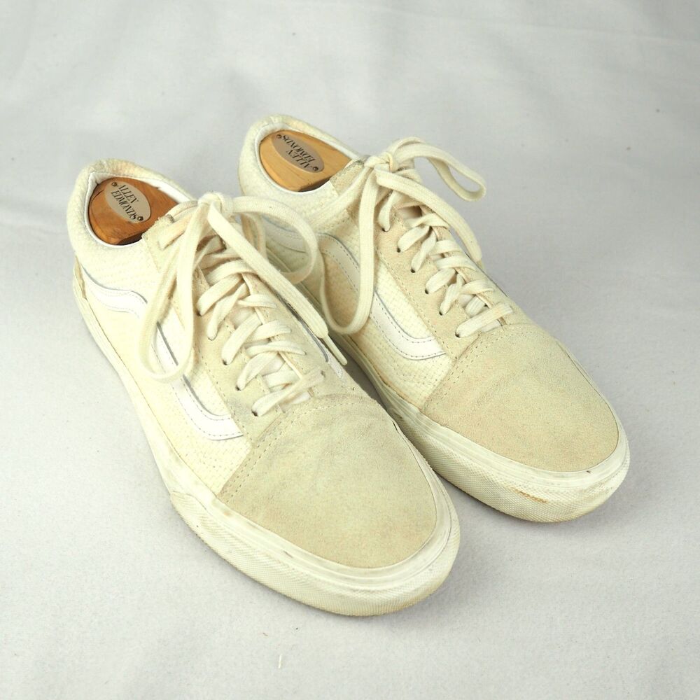 VANS Old Skool Suede Canvas Sneakers Cream White Mens 8.5 Womens 10